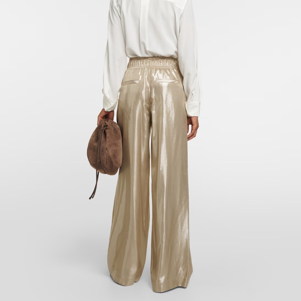Brunello Cucinelli 6 Gold Silk Straight Leg High Waist Pants